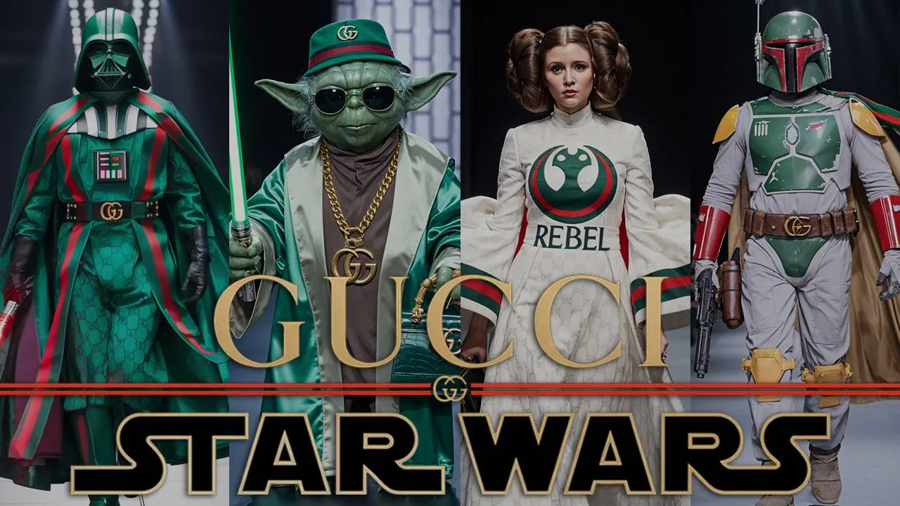 Darth Vader and other Star Wars icons in Gucci-inspired runway looks.